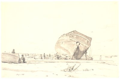Un barco en calafateo de Martinus Rørbye