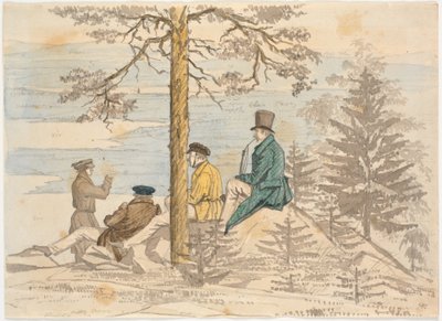 Cuatro hombres observando la vista desde Holmekollen de Martinus Rørbye