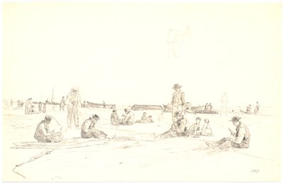Pescadores remendando redes en la playa, Skagen de Martinus Rørbye