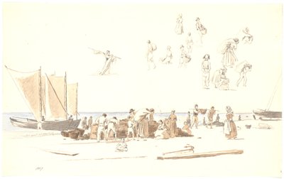Pescadores en Skagen descargando barcos en la playa de Martinus Rørbye