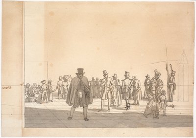 Estudio preliminar para la pintura "El edificio de arresto en el Ayuntamiento y el Tribunal" de Martinus Rørbye