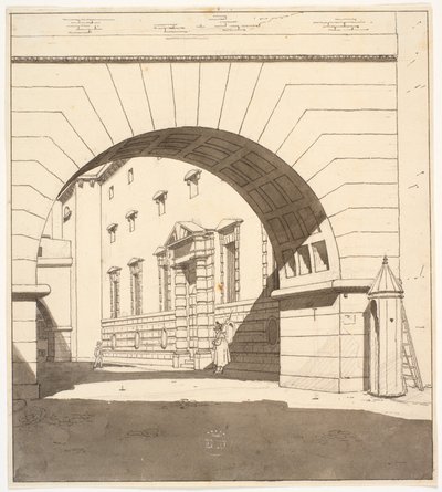 Estudio preliminar para la pintura "El edificio de la cárcel en el Ayuntamiento y Palacio de Justicia" de Martinus Rørbye