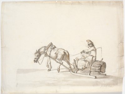 Trineo tirado por caballos con un hombre sobre un manojo de cañas [?] de Martinus Rørbye