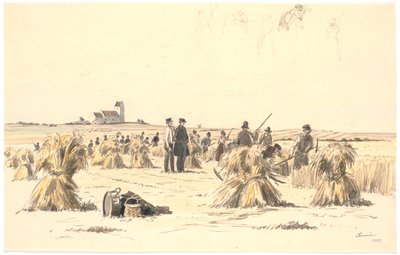 Trabajadores de la cosecha en el campo de Martinus Rørbye