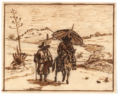 Paisaje italiano con jinete de burro y un caminante de Martinus Rørbye
