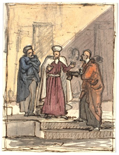 Estudio de composición con tres hombres de pie en una escalera de dos peldaños de Martinus Rørbye
