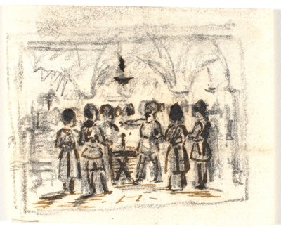 Boceto de composición con una escena medieval (?) de Martinus Rørbye