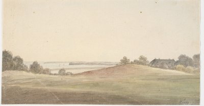 Paisaje con agua en el fondo y casa a la derecha de Martinus Rørbye