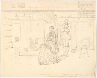 Casa de campesinos noruegos con "Anne Oles Datter y Ole Christofersøn Gulsvig" de Martinus Rørbye