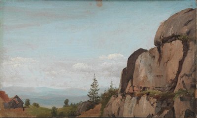 Paisaje noruego con rocas en primer plano de Martinus Rørbye