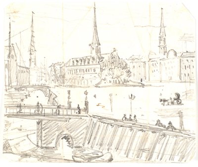 Vista desde Gl. Strand sobre Højbro hacia la Bolsa de Martinus Rørbye