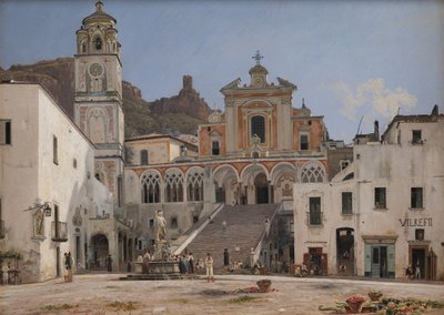 Vista de la plaza en Amalfi de Martinus Rørbye