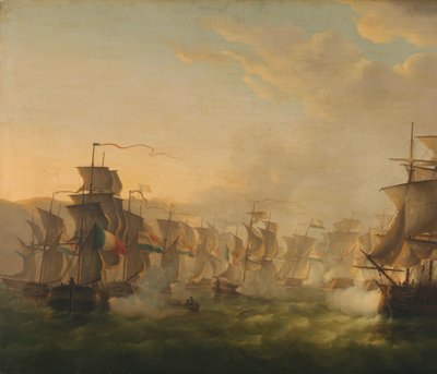 Choque de las flotas holandesa y británica durante el paso de la flotilla holandesa a Boulogne (1804) de Martinus Schouman (signed by artist)