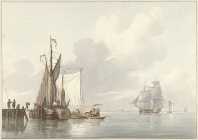 Vista al río con barcos amarrados de Martinus Schouman