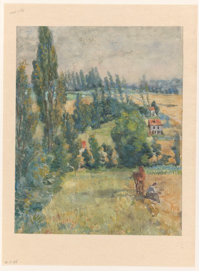 Paisaje con un agricultor descansando cerca de un caballo de Martinus van Andringa