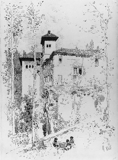 Dibujo preparatorio para "Torre de las Damas" de Martín Rico y Ortega