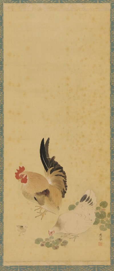 Gallo, gallina y pollito, período Edo, siglo XVIII de Maruyama Okyo