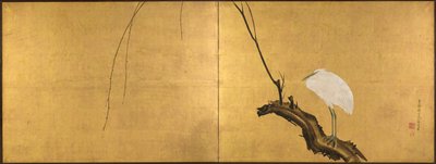 Garza en una rama de sauce de Maruyama Okyo