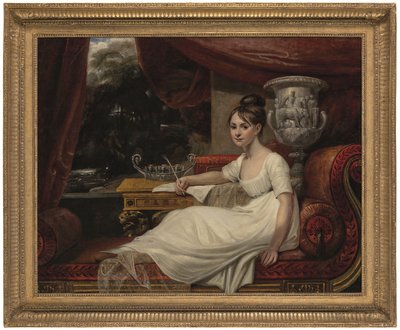 Retrato de Eleanor Anne Porden, Lady Franklin (1795-1825), en una chaise longue (óleo sobre lienzo) de Mary Ann Flaxman
