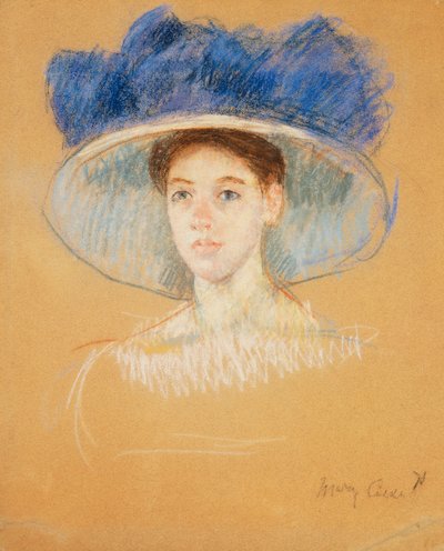 Cabeza de una mujer con un gran sombrero, c.1909 de Mary Cassatt