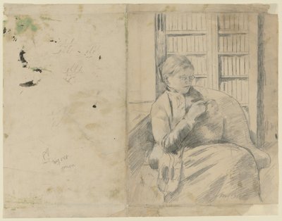 Tejiendo en la biblioteca recto, Tejiendo en la biblioteca verso, c. 1881 de Mary Cassatt
