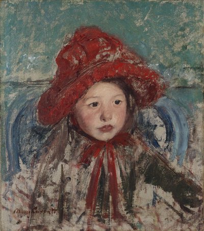 Niña pequeña con un gran sombrero rojo de Mary Cassatt