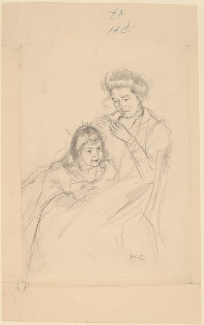 Margot apoyada en la rodilla de Reine, c. 1902 de Mary Cassatt