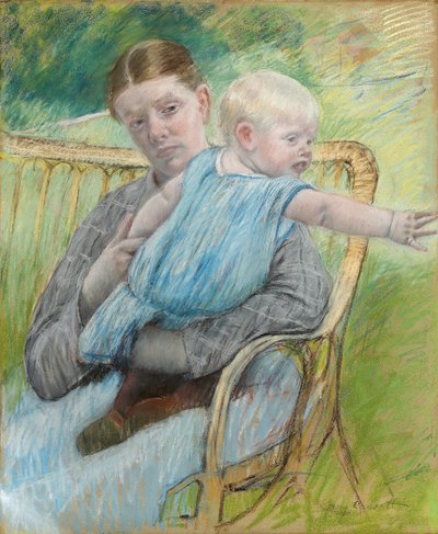 Mathilde sosteniendo a un bebé que se extiende hacia la derecha, c.1889 de Mary Cassatt
