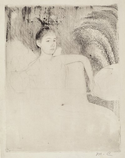 Mimi sosteniendo un abanico japonés, c. 1889 de Mary Cassatt