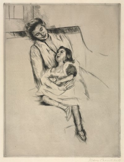 Reine y Margot sentadas en un sofá, c. 1902 de Mary Cassatt