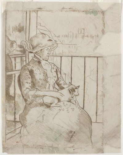 Susan en un balcón sosteniendo un perro [verso] de Mary Cassatt