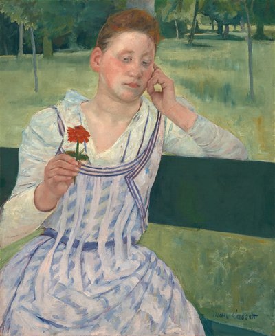 Mujer con una zinnia roja, 1891 de Mary Cassatt