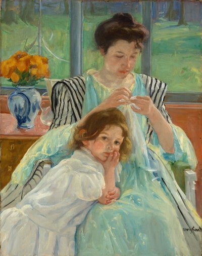 Joven madre cosiendo, 1900 de Mary Cassatt