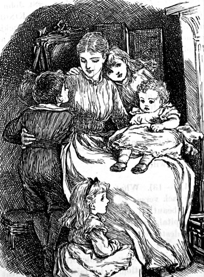 Una madre abrazando a sus hijos de Mary Ellen Edwards