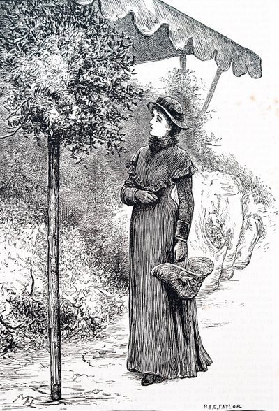 Una mujer comprando acebo para usar en decoraciones navideñas de Mary Ellen Edwards