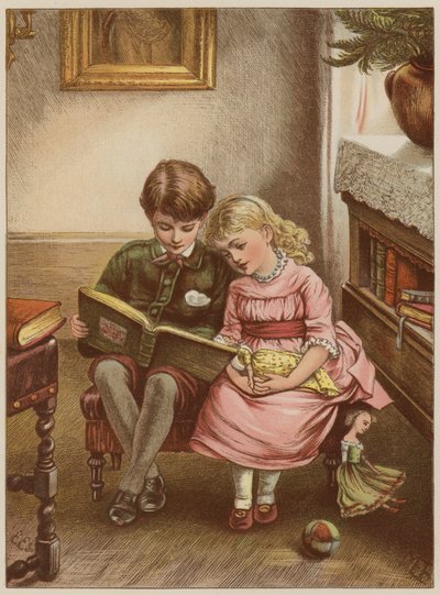 Niño y niña leyendo un libro de Mary Ellen Edwards