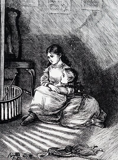 Niños sentados junto a la chimenea de Mary Ellen Edwards
