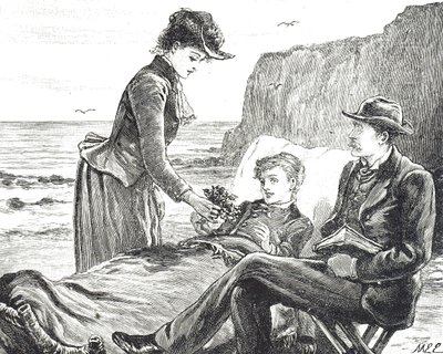 Grabado que representa a un niño lisiado en la playa de Mary Ellen Edwards