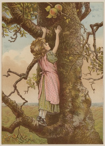 Niña trepando por las últimas manzanas de Mary Ellen Edwards