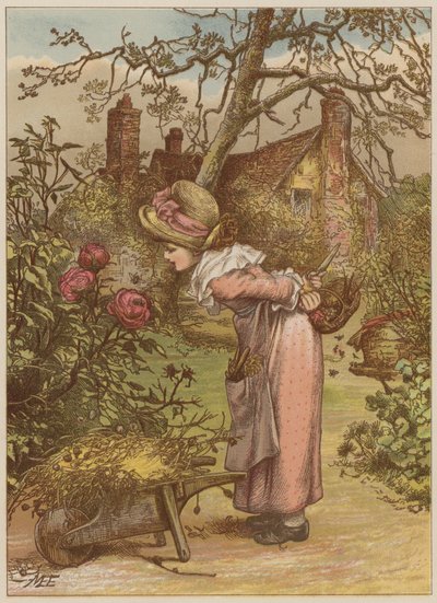 Niña observando una abeja en el jardín de Mary Ellen Edwards