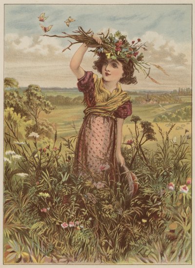 Niña con flores y mariposas de Mary Ellen Edwards