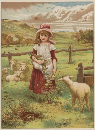 Niña con cordero de primavera de Mary Ellen Edwards