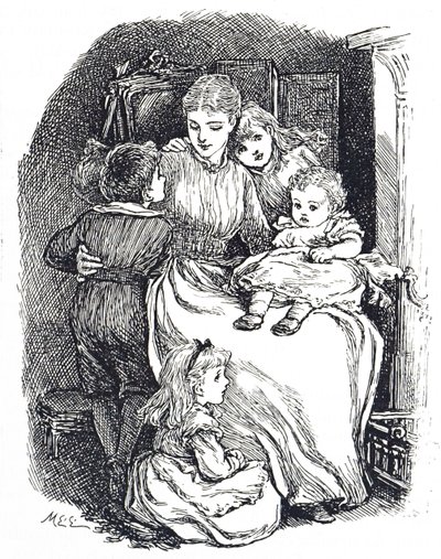 Ilustración de una madre con sus hijos de Mary Ellen Edwards
