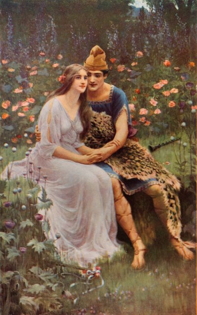 Shakespeare: Florizel y Perdita, El cuento de invierno, acto IV, escena 3 (litografía en color) de Mary F. Raphael