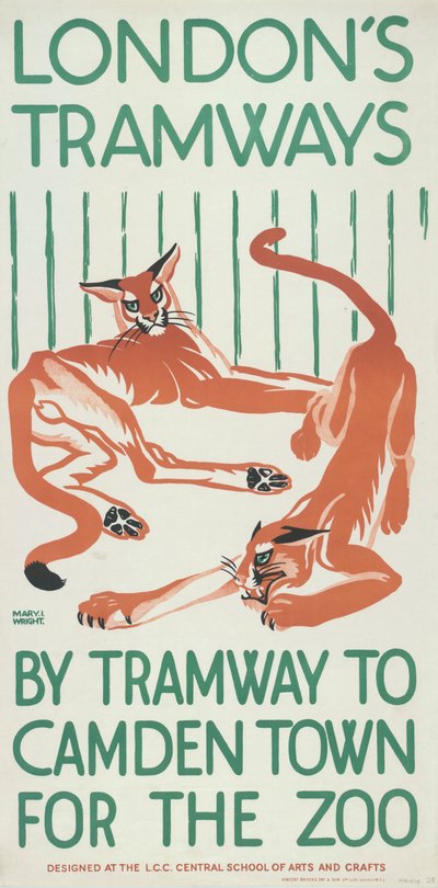 En tranvía a Camden Town para el zoológico, cartel de los tranvías del Consejo del Condado de Londres de Mary I Wright