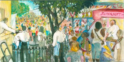 Carnaval, Blenheim Crescent, 2007 (bolígrafo y acuarela) de Mary Kuper