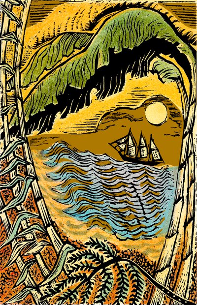 High Wind in Jamaica, 2006 (grabado en vinilo, estarcido en color) de Mary Kuper