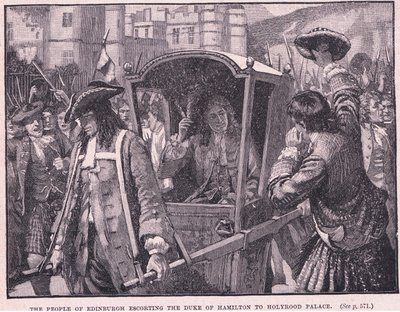 El pueblo de Edimburgo escoltando al Duque de Hamilton al Palacio de Holyrood AD 1706 de Mary L. Gow