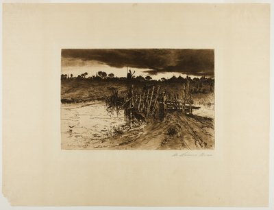 Paisaje con molino y un puente de madera de Mary Nimmo Moran