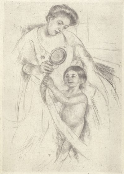 Mirando en un espejo de mano #3 (tinta) de Mary Stevenson Cassatt